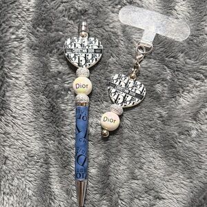 Black and Blue Heart Keychain and Pen Set